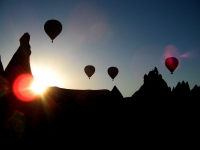 Sunrise in a hot air balloon ride in Cappadocia.